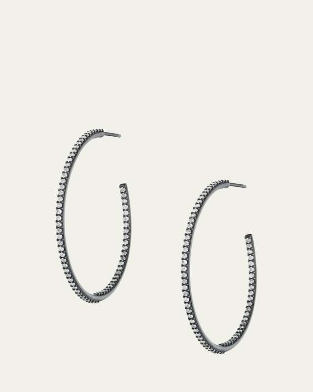 Black Rhodium and White Diamond Hoop Earrings, 43.5mm